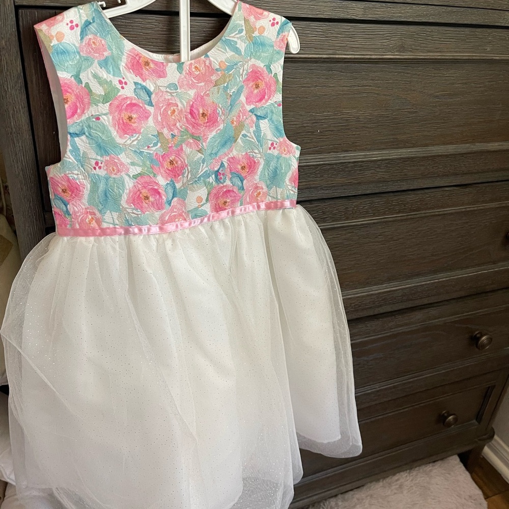 Blueberri boulevard Floral Kids Dress with White Skirt